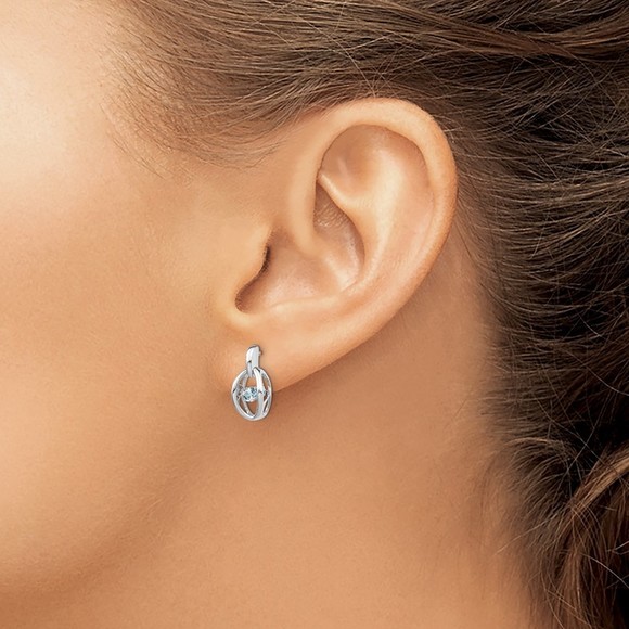 925 Sterling Silver Rhodium March Blue Aquamarine Birthstone Vibrant Earrings